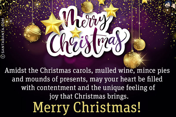 Amidst the Christmas carols, mulled wine, mince pies and mounds of presents, may your heart be filled with contentment and the unique feeling of joy that Christmas brings.<br/>
Merry Christmas!