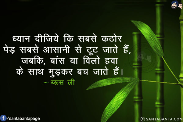 ध्यान दीजिये कि सबसे कठोर पेड़ सबसे आसानी से टूट जाते हैं, जबकि, बांस या विलो हवा के साथ मुड़कर बच जाते हैं।