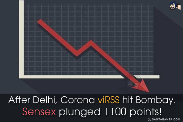 After Delhi, Corona viRSS hit Bombay.<br/>
Sensex plunged 1100 points!