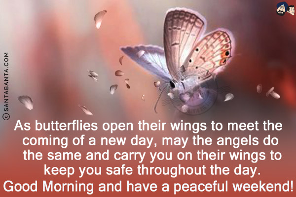 As butterflies open their wings to meet the coming of a new day, may the angels do the same and carry you on their wings to keep you safe throughout the day.<br/>
Good Morning and have a peaceful weekend!