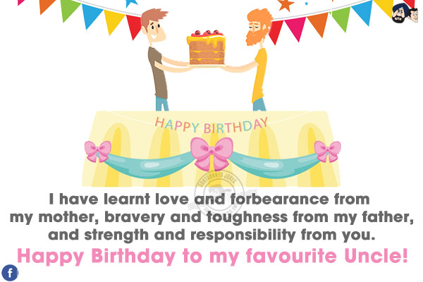 I have learnt love and forbearance from my mother, bravery and toughness from my father, and strength and responsibility from you.<br/>
Happy Birthday to my favourite Uncle!