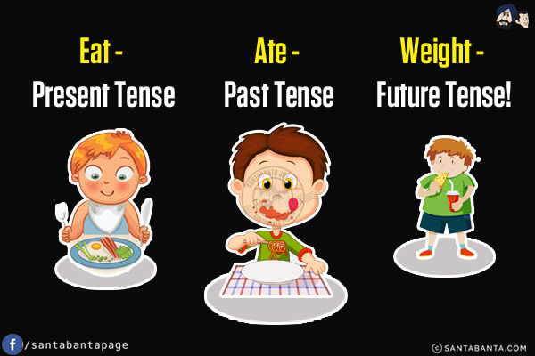 Eat - Present Tense<br/>
Ate - Past Tense<br/>
Weight - Future Tense!