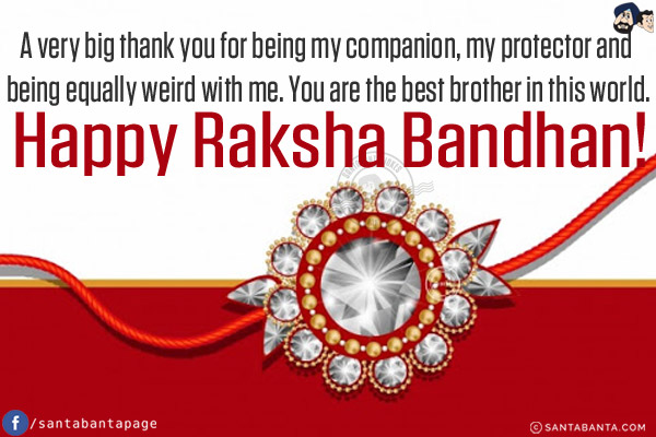 A very big thank you for being my companion, my protector and being equally weird with me. You are the best brother in this world.<br/>
Happy Raksha Bandhan!