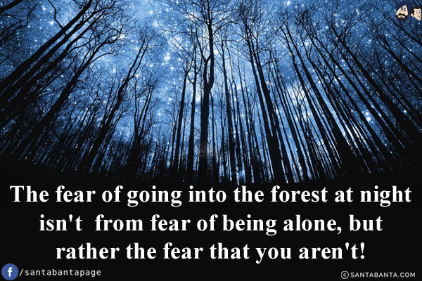 The fear of going into the forest at night isn't from fear of being alone, but rather the fear that you aren't!