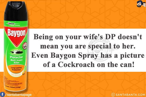 Being on your wife's DP doesn't mean you are special to her.
Even Baygon Spray has a picture of a Cockroach on the can!