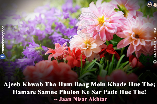 Aeeb Khwab Tha Hum Baag Mein Khade Hue The;<br/>
Hamare Samne Phulon Ke Sar Pade Hue The!