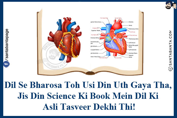 Dil Se Bharosa Toh Usi Din Uth Gaya Tha,<br/>
Jis Din Science Ki Book Mein Dil Ki Asli Tasveer Dekhi Thi!