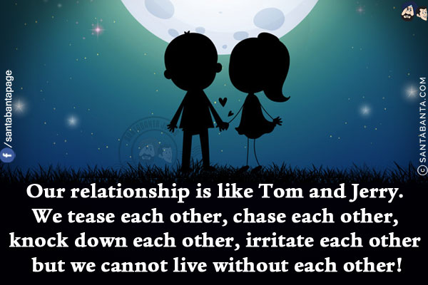 Our relationship is like Tom and Jerry. We tease each other, chase each other, knock down each other, irritate each other but we cannot live without each other!