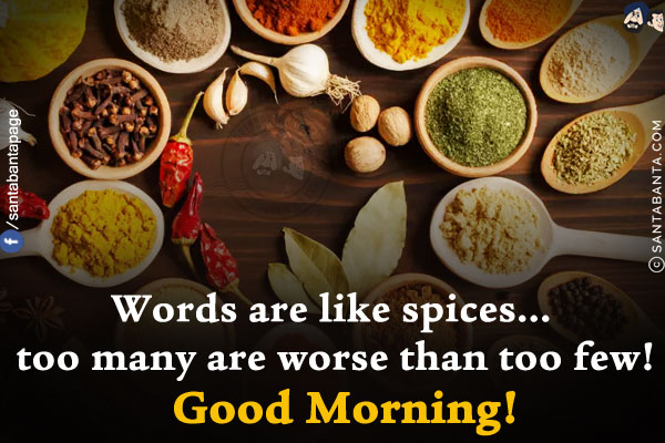 Words are like spices... too many are worse than too few!<br/>
Good Morning!