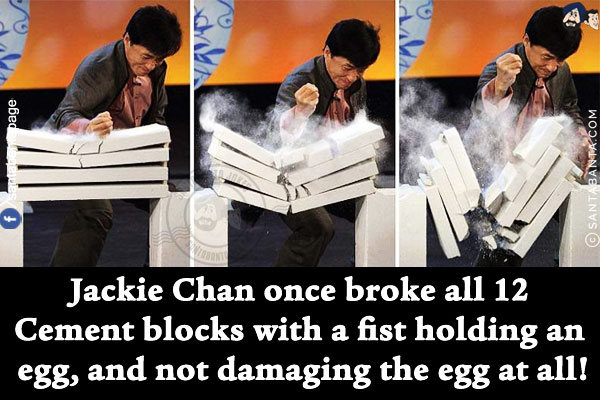 Jackie Chan once broke all 12 Cement blocks with a fist holding an egg, and not damaging the egg at all!