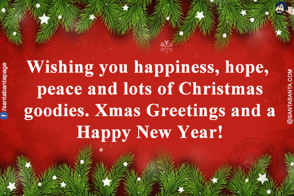 Wishing you happiness, hope, peace and lots of Christmas goodies.<br/>
Xmas Greetings and a Happy New Year!