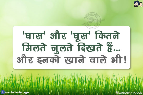 'घास' और 'घूस' कितने मिलते जुलते दिखते हैं...</br>
और इनको खाने वाले भी!