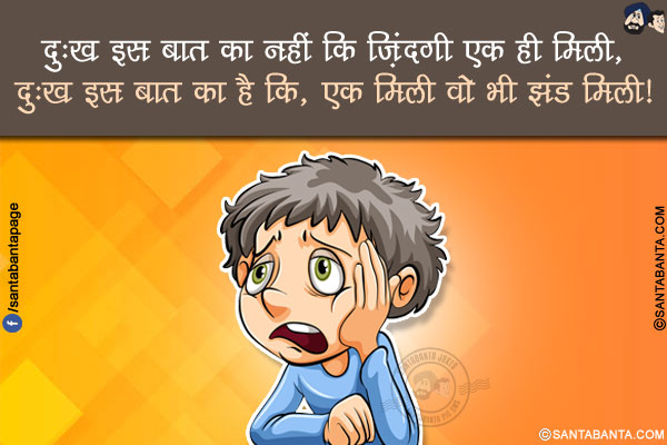 दुःख इस बात का नहीं कि ज़िंदगी एक ही मिली,<br />
दुःख इस बात का है कि, एक मिली वो भी झंड मिली!