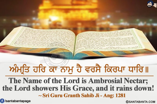 ਅੰਮ੍ਰਿਤ ਹਰਿ ਕਾ ਨਾਮੁ ਹੈ ਵਰਸੈ ਕਿਰਪਾ ਧਾਰਿ।।<br/><br/>

The Name of the Lord is Ambrosial Nectar;<br/>
the Lord showers His Grace, and it rains down!<br/>
~ Sri Guru Granth Sahib Ji - Ang: 1281