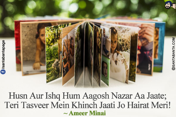 Husn Aur Ishq Hum Aagosh Nazar Aa Jaate;</br>
Teri Tasveer Mein Khinch Jaati Jo Hairat Meri;