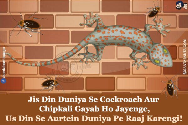 Jis Din Duniya Se Cockroach Aur Chipkali Gayab Ho Jayenge,<br/>
Us Din Se Aurtein Duniya Pe Raaj Karengi!