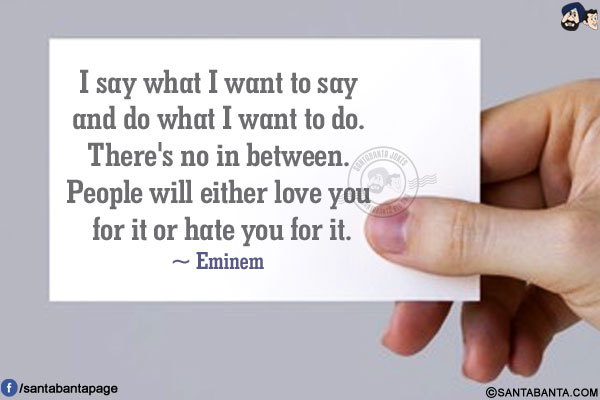 I say what I want to say and do what I want to do. There's no in between. People will either love you for it or hate you for it.