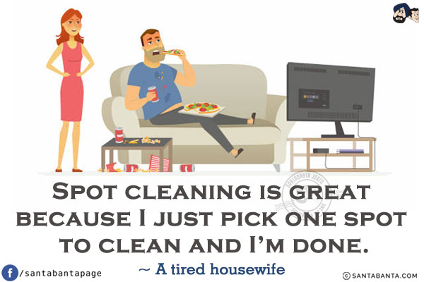 Spot cleaning is great because I just pick one spot to clean and I'm done.<br/>
~ A tired housewife