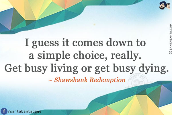 I guess it comes down to a simple choice, really. Get busy living or get busy dying.