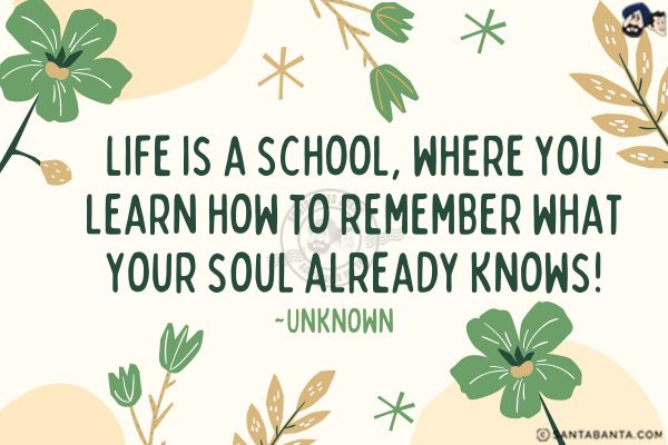 Life is a school, where you learn how to remember what your soul already knows. 