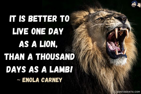 It is better to live one day as a lion, than a thousand days as a lamb. 