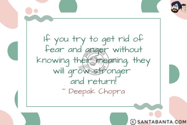 If you try to get rid of fear and anger without knowing their meaning, they will grow stronger and return.