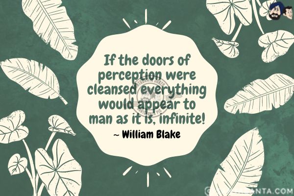 If the doors of perception were cleansed everything would appear to man as it is, infinite.