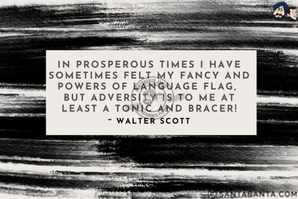 In prosperous times I have sometimes felt my fancy and powers of language flag, but adversity is to me at least a tonic and bracer.