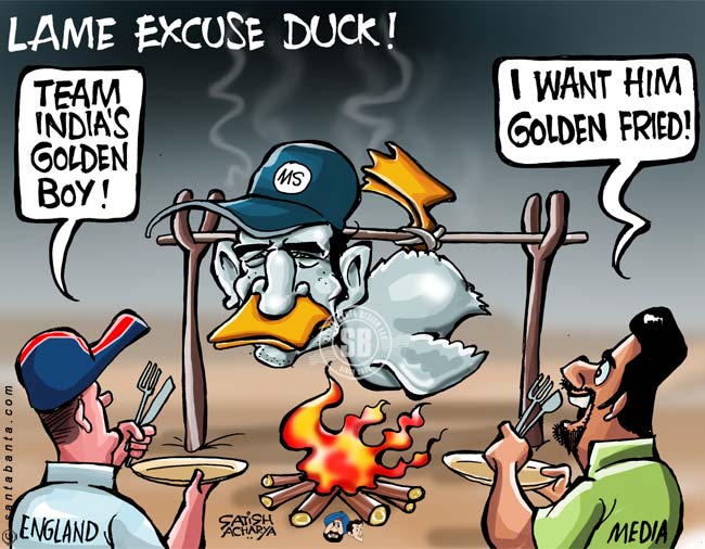 Dhoni becomes golden fried duck!