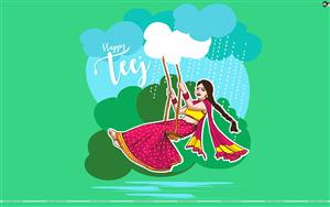 Vector of a woman on a swing during Teej festivities