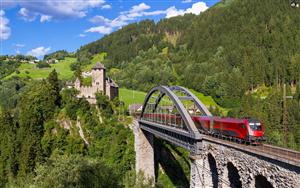 A train crossing at Trisanna Bridge, Austria