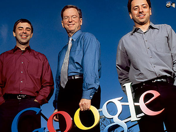 Sergey Brin, Larry Page and Eric Schmidt