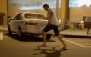 Drunk Guy Tries to Skateboard Home