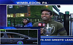 Novak Djokovic greets Leander Paes at Wimbledon