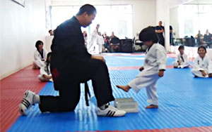 Little Boy Trying To Break Board In Taekwondo