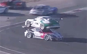 Freak Car Crash Leaves one Porsche on top of Another