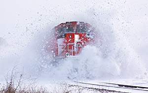 Awesome Powerful Train Plow Through Snow Railway Tracks