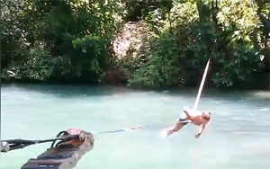 Girl Bounces on Slackline