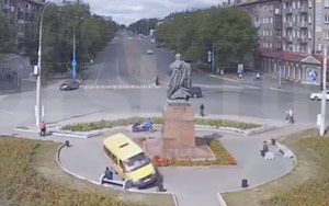 Bus Drives Straight Throug Roundabout