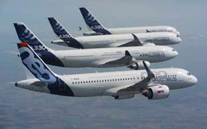 Four Airbus Jets Flying In Formation