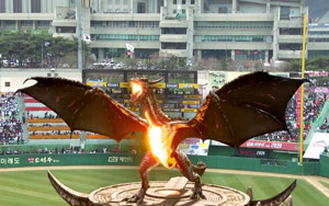 Dragon Hovering Above The Stadium With 5G Technology