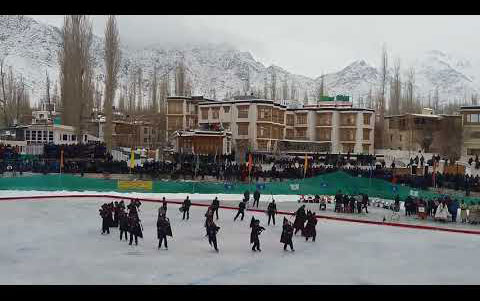 Ladakh Scouts Regiment Center Pipe Band Display on Ice Skates